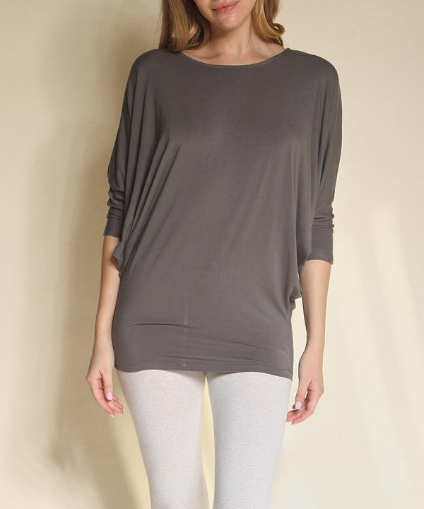 BAMBOO SIDE ROUCH DOLMAN TOP
