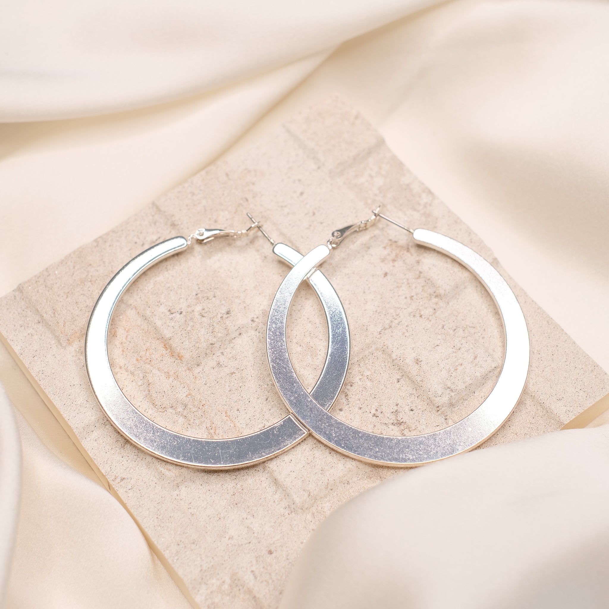 silver flat hoop earrings