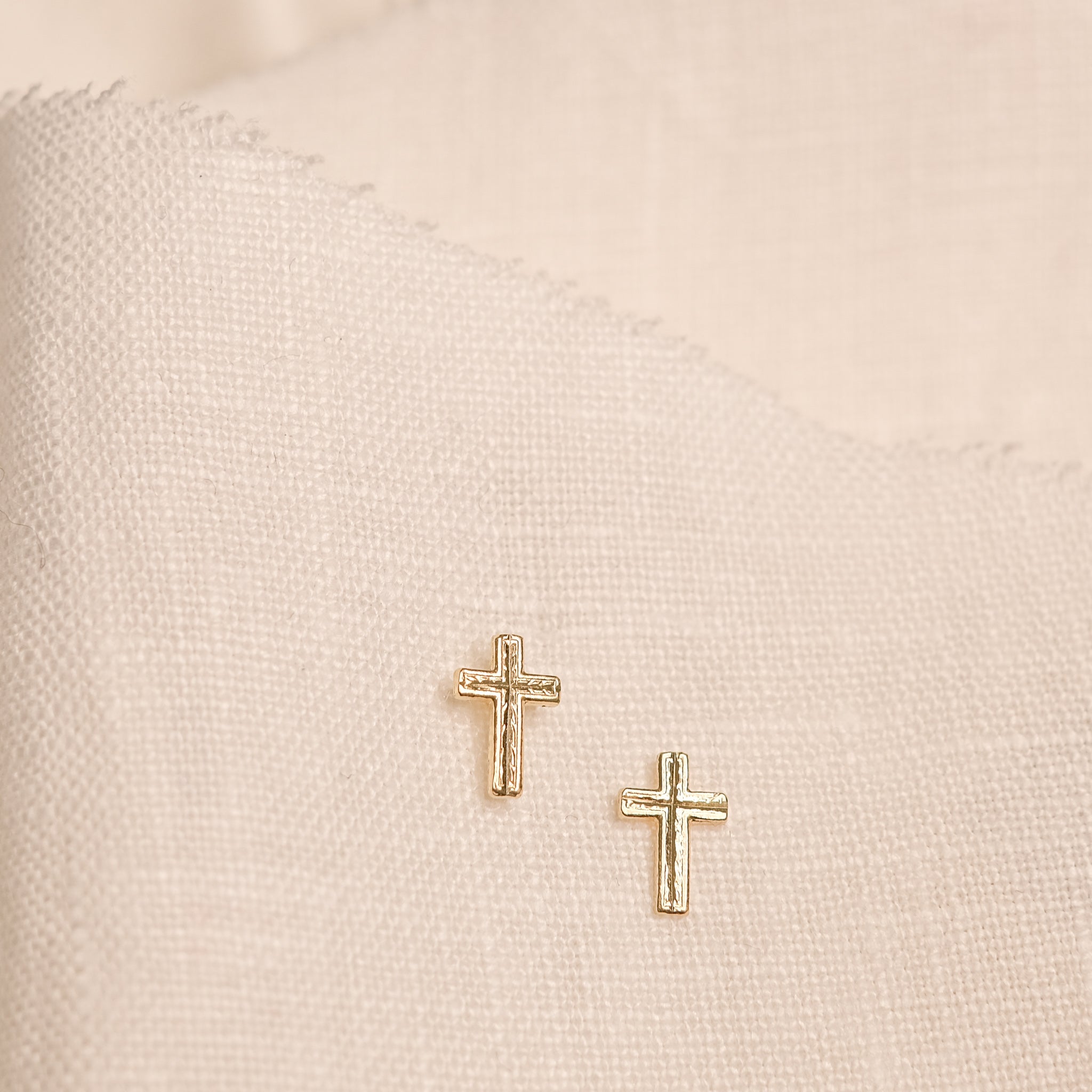 Gold Cross Earring Studs, Gold Cross Earrings, Cross Earrings Made By Hand, 14Kt Gold Cross Jewelry Los Angeles at Life Originelle