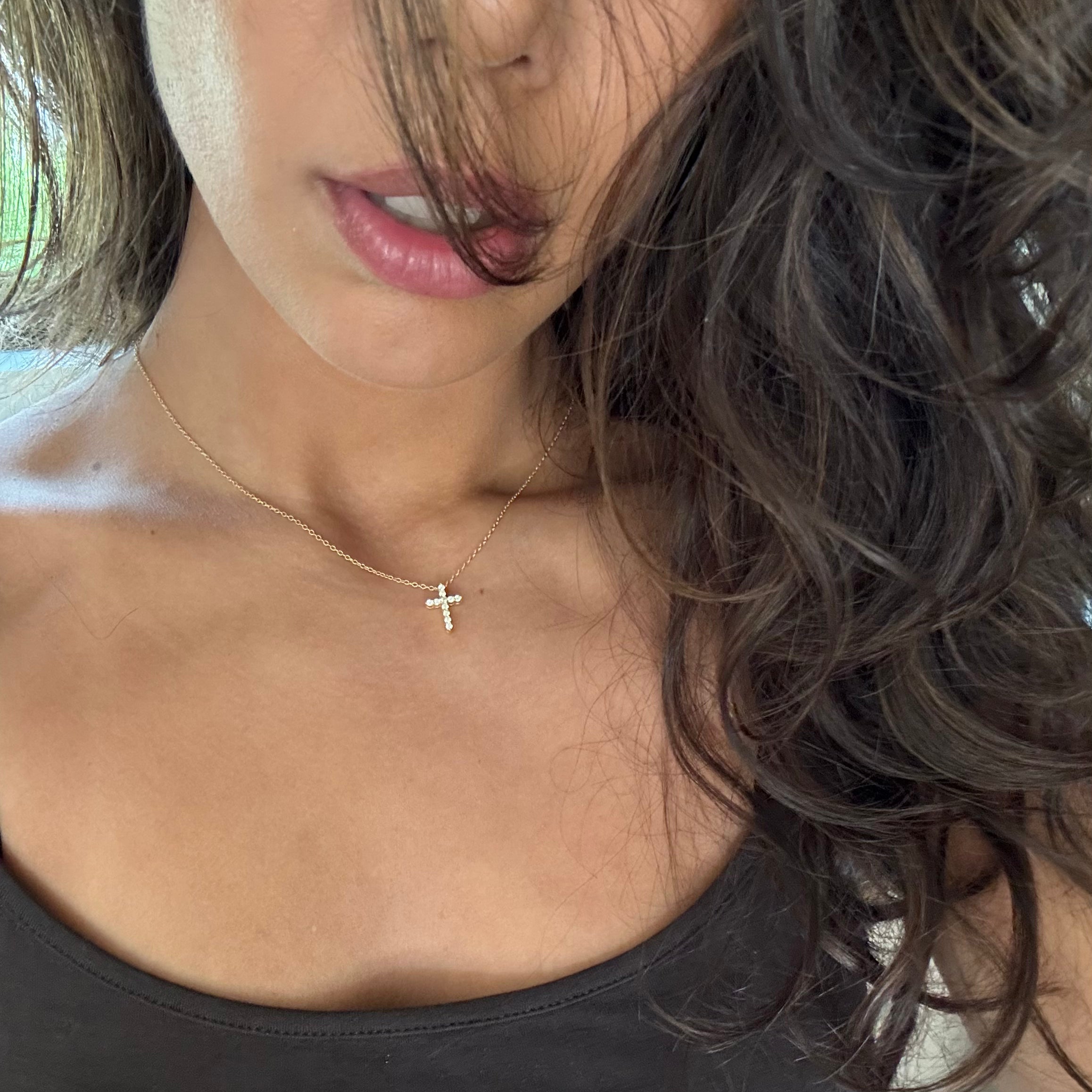 Moissanite 14kt Gold Fill Dainty Diamond Cross Necklace