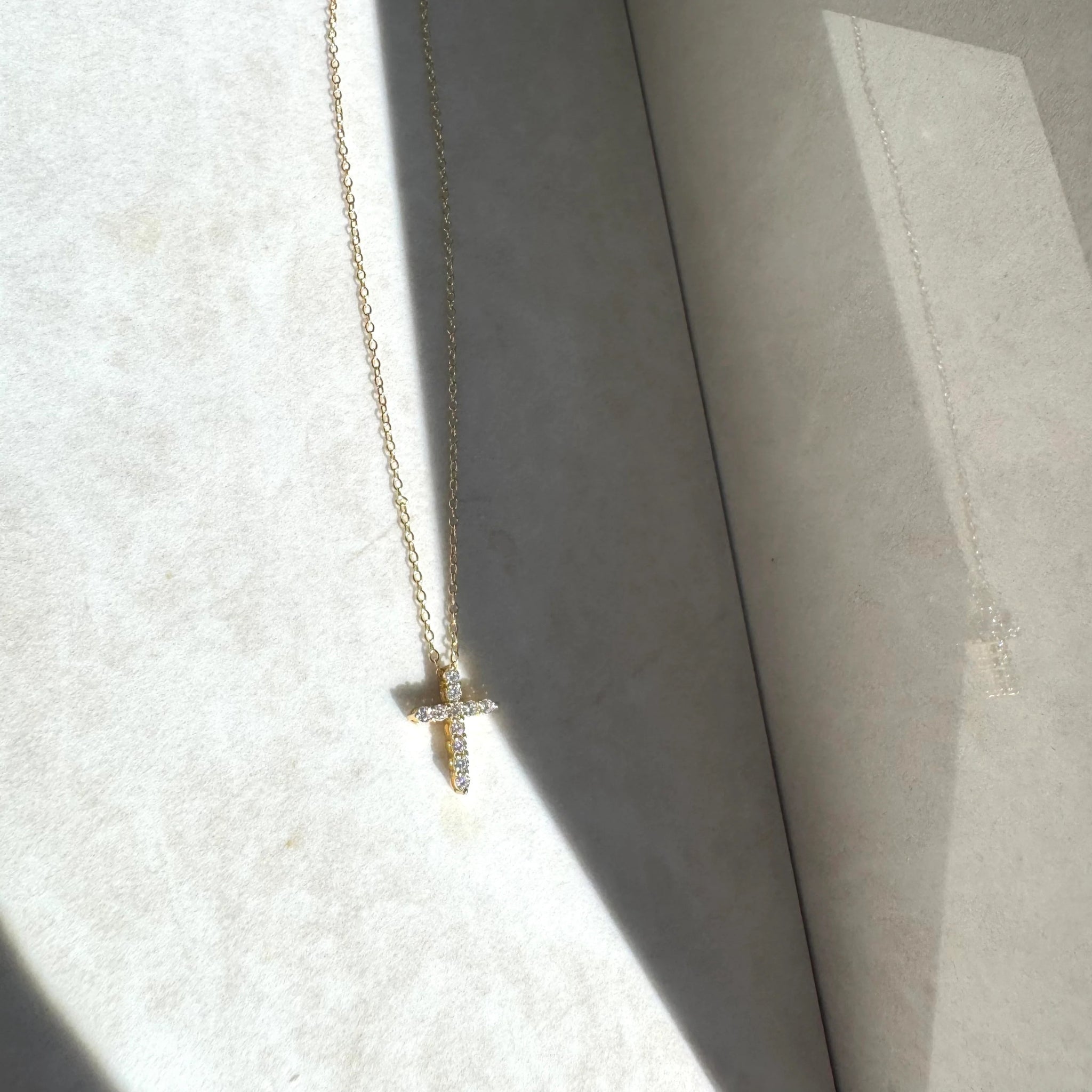 Moissanite 14kt Gold Fill Dainty Diamond Cross Necklace