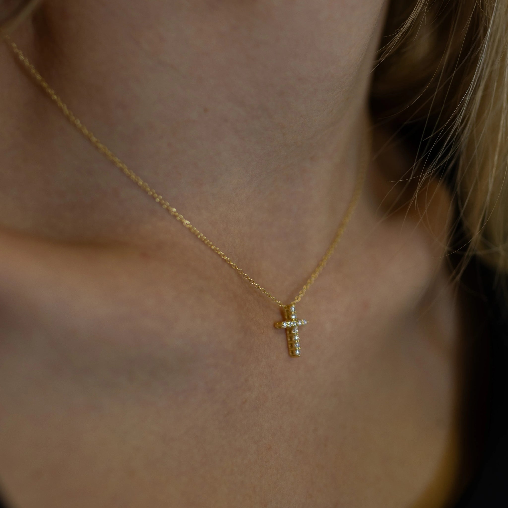 Moissanite 14kt Gold Fill Dainty Diamond Cross Necklace