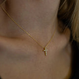 Moonsinite 14kt Gold Fill Dainty Diamond Cross Necklace