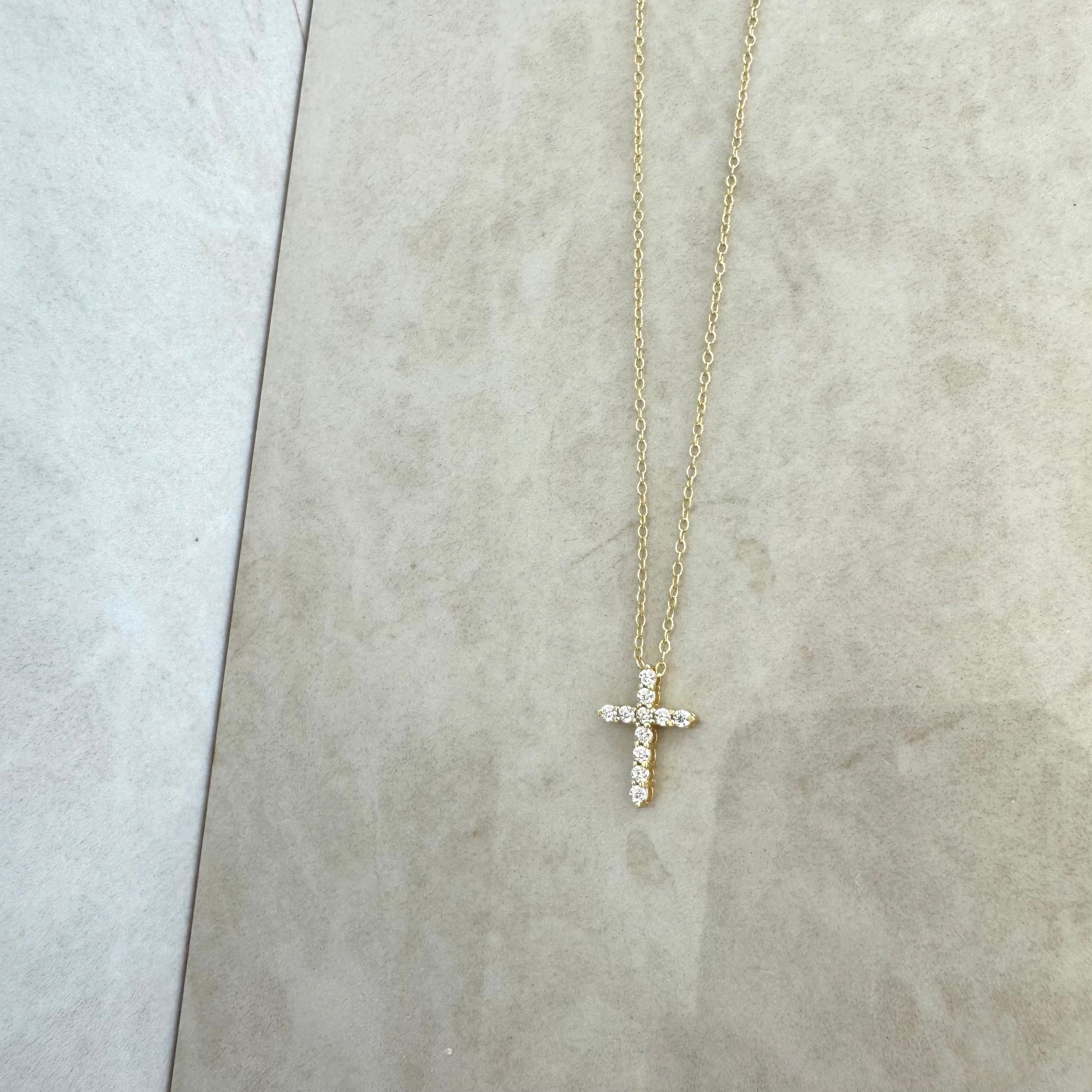 Moonsinite 14kt Gold Fill Dainty Diamond Cross Necklace