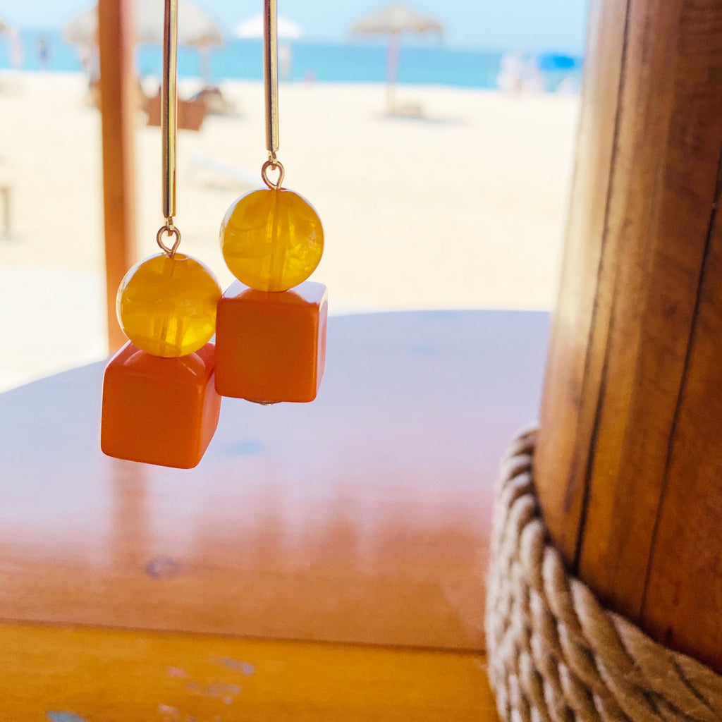 gold yellow mustard geometric earrings summer earrings 