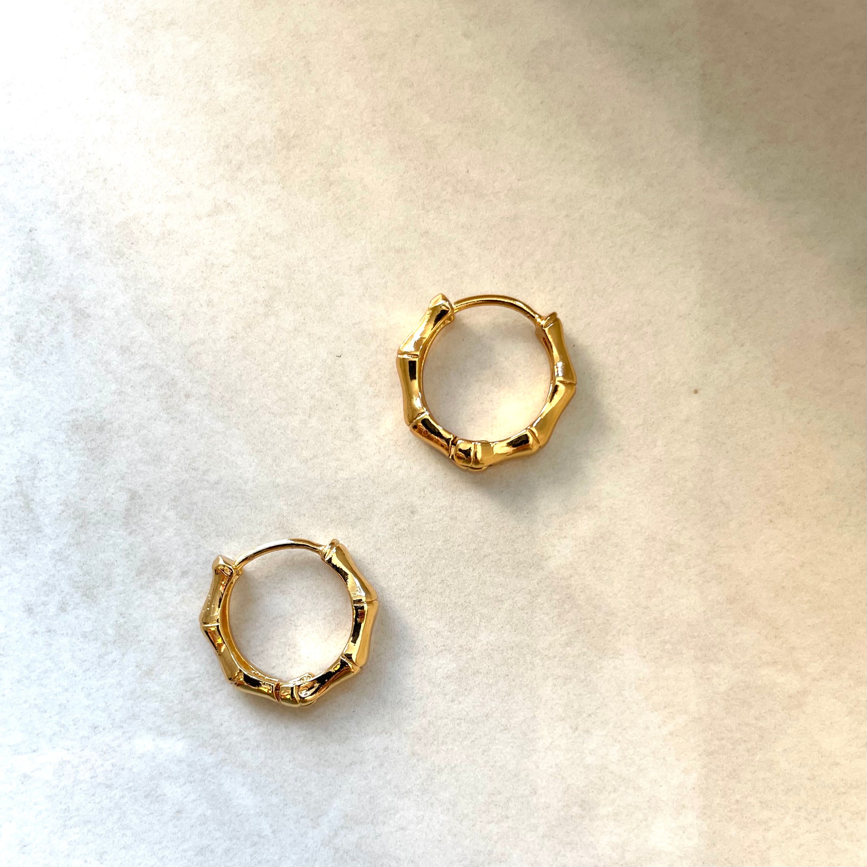 Bamboo Earrings, Gold bamboo jewelry, Bamboo style gold hoops, bamboo hoop earrings, gold bamboo earrings,