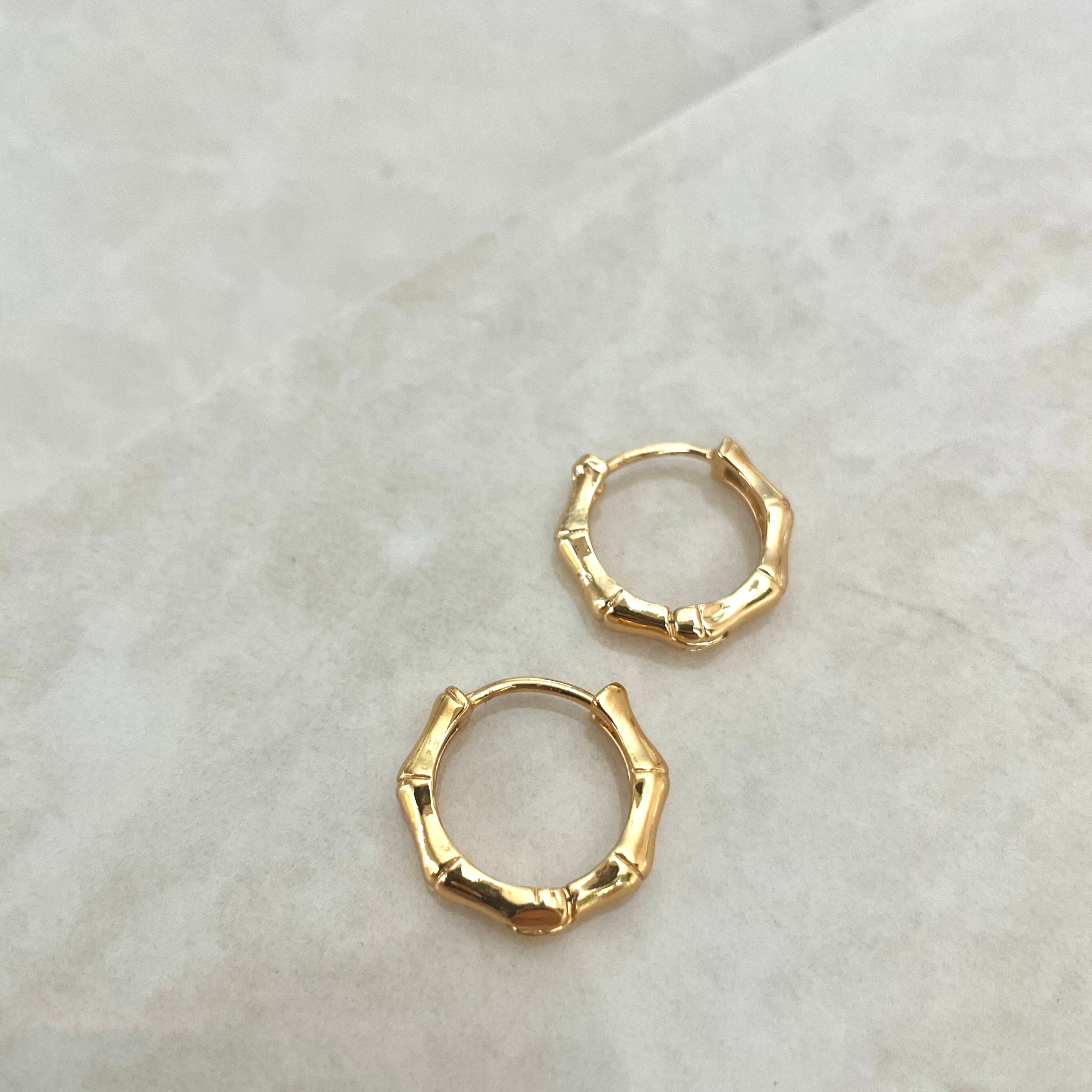 Bamboo Earrings, Gold bamboo jewelry, Bamboo style gold hoops, bamboo hoop earrings, gold bamboo earrings,